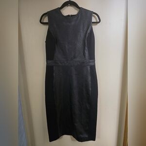 SPANX Black Faux Leather Paneled Midi Dress